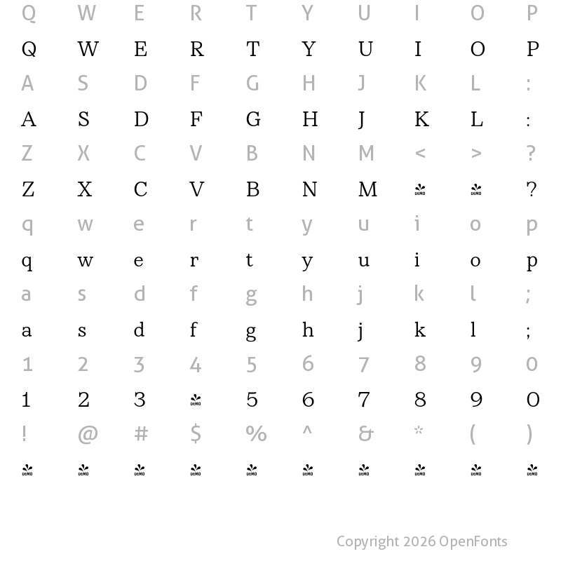 Character Map of FONTSPRING DEMO - Rieux Regular