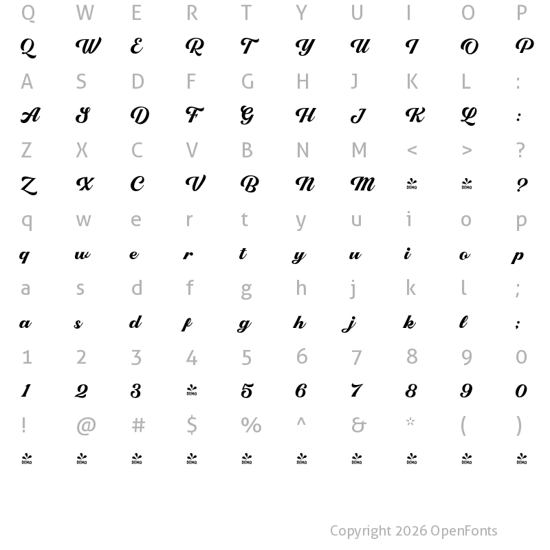 Character Map of FONTSPRING DEMO - Righton Script Regular