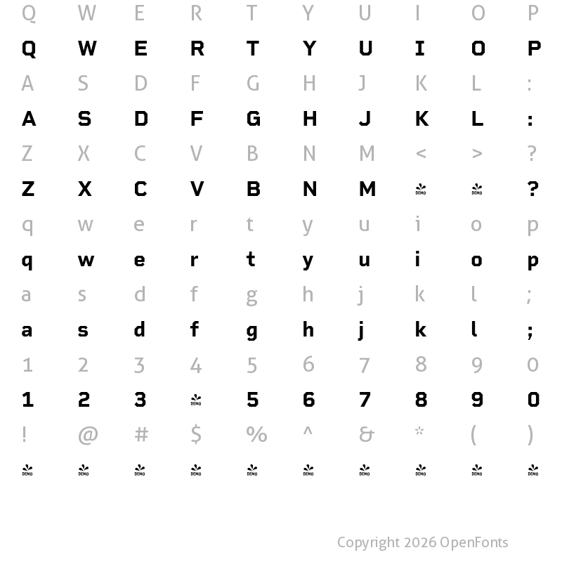 Character Map of FONTSPRING DEMO - Rigid Square Bold