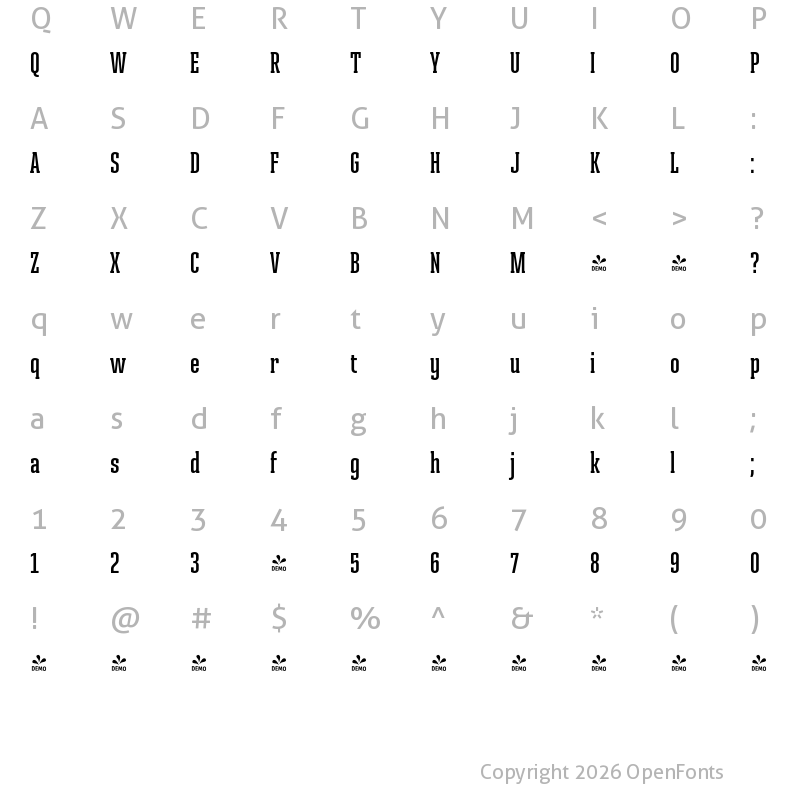 Character Map of FONTSPRING DEMO - Ristretto Slab Pro SmBd Regular
