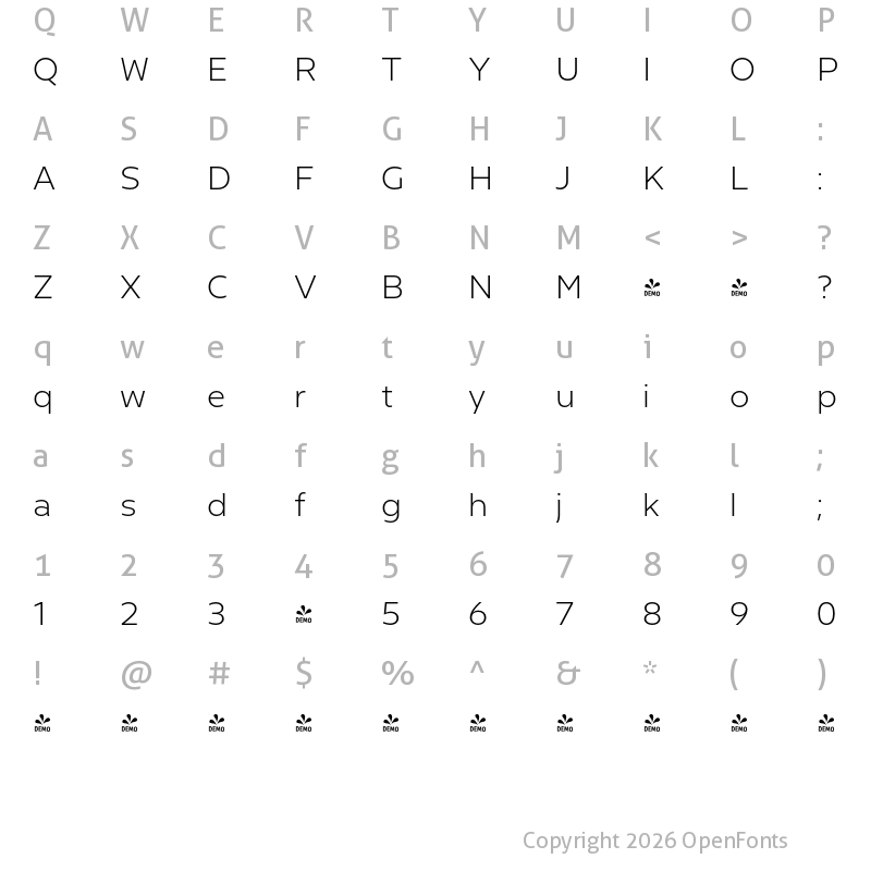 Character Map of FONTSPRING DEMO - Riveta ExtLt Regular