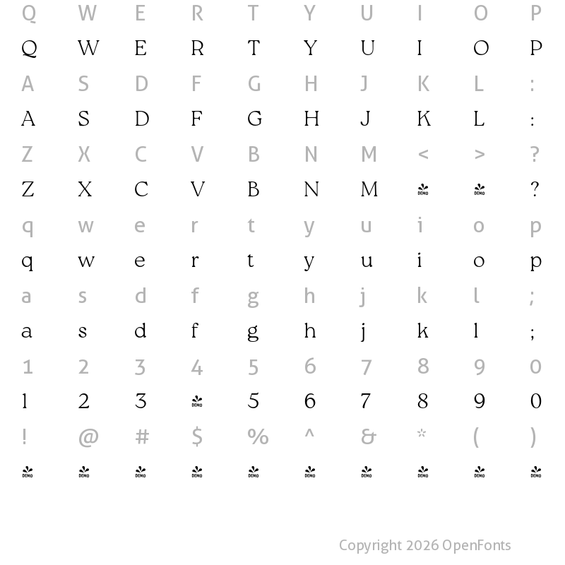 Character Map of FONTSPRING DEMO - Roca Two Th Regular