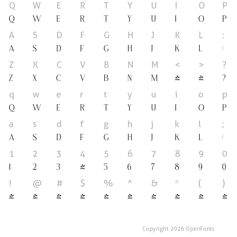 Character Map of FONTSPRING DEMO - Rochestra Regular