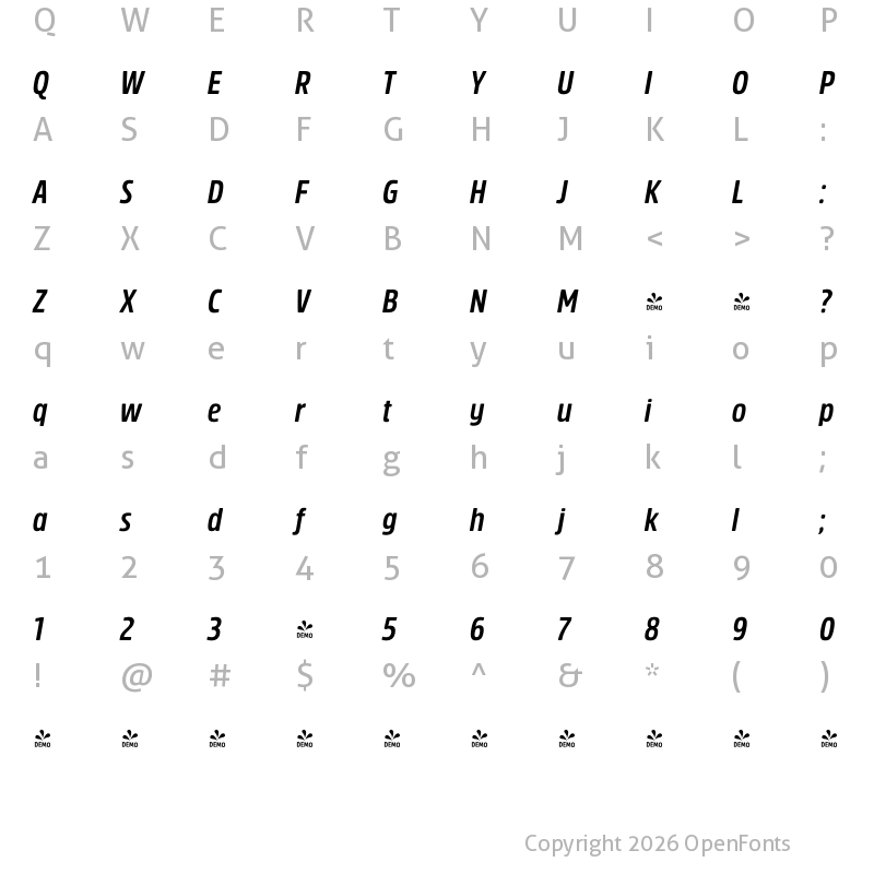 Character Map of FONTSPRING DEMO - Rockeby Cd Bd It Regular
