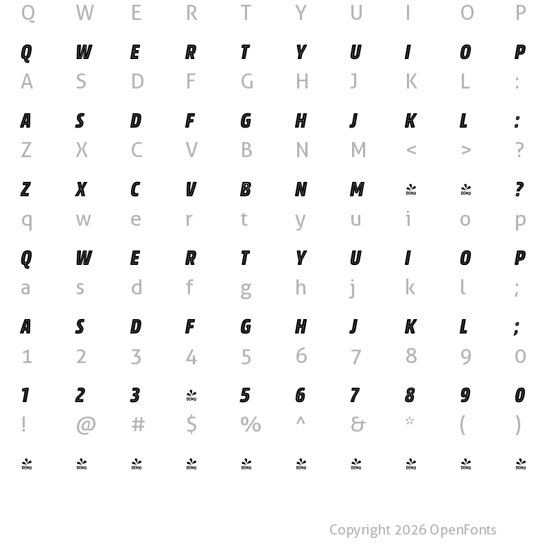 Character Map of FONTSPRING DEMO - Rockeby Cd InOneIt Regular
