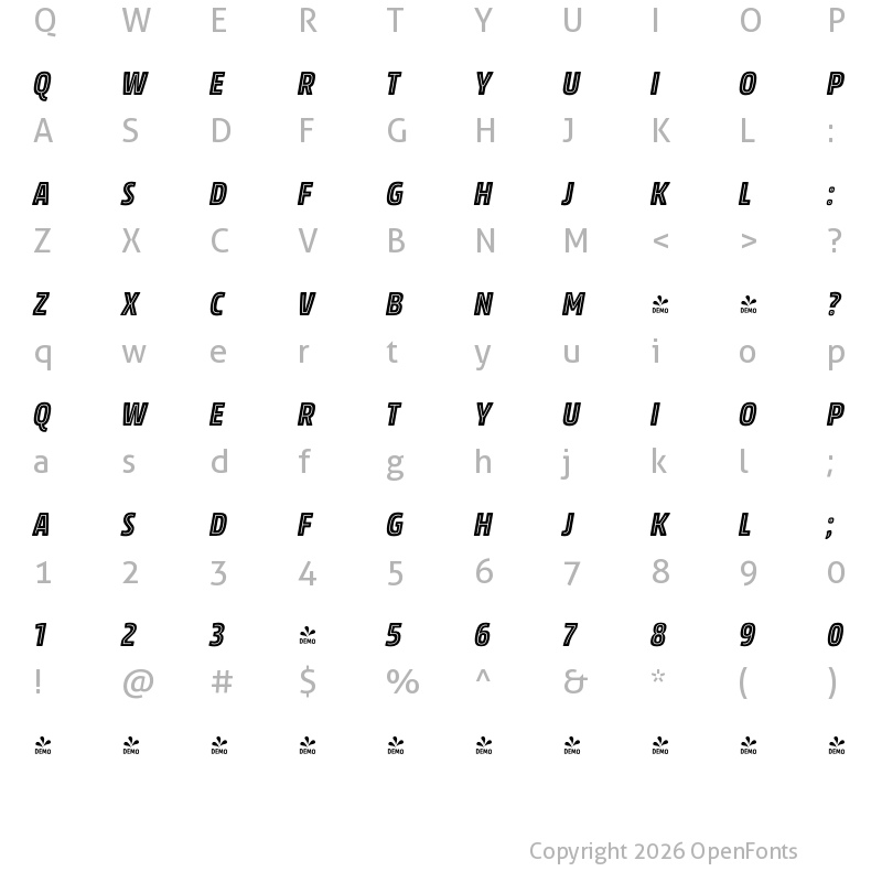 Character Map of FONTSPRING DEMO - Rockeby Cd InTwoIt Regular