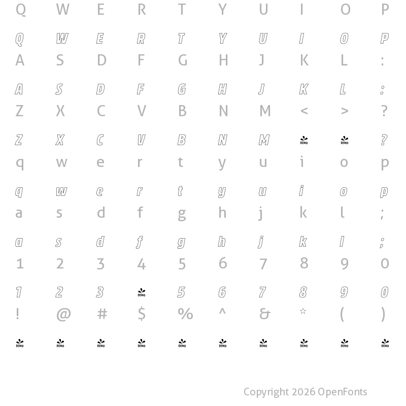 Character Map of FONTSPRING DEMO - Rockeby Cd Ot It Regular