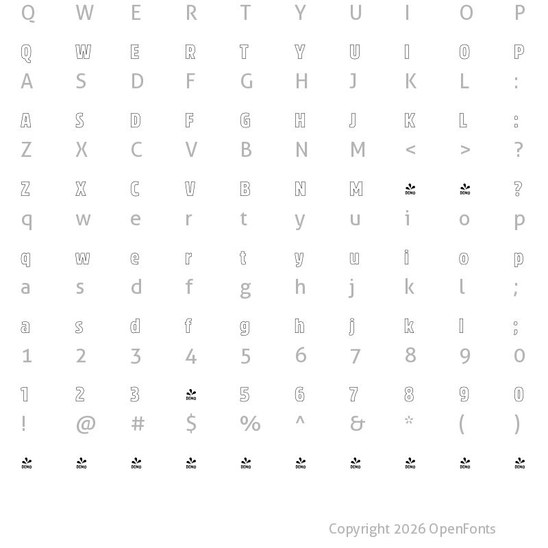Character Map of FONTSPRING DEMO - Rockeby Cd Ot Regular