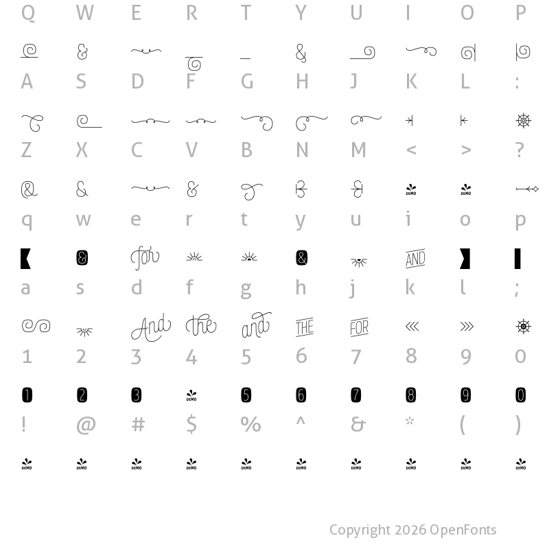 Character Map of FONTSPRING DEMO - Rockeby Ex Light Regular