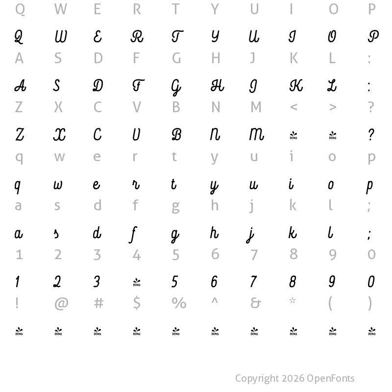 Character Map of FONTSPRING DEMO - Rockeby ScOne Black Regular