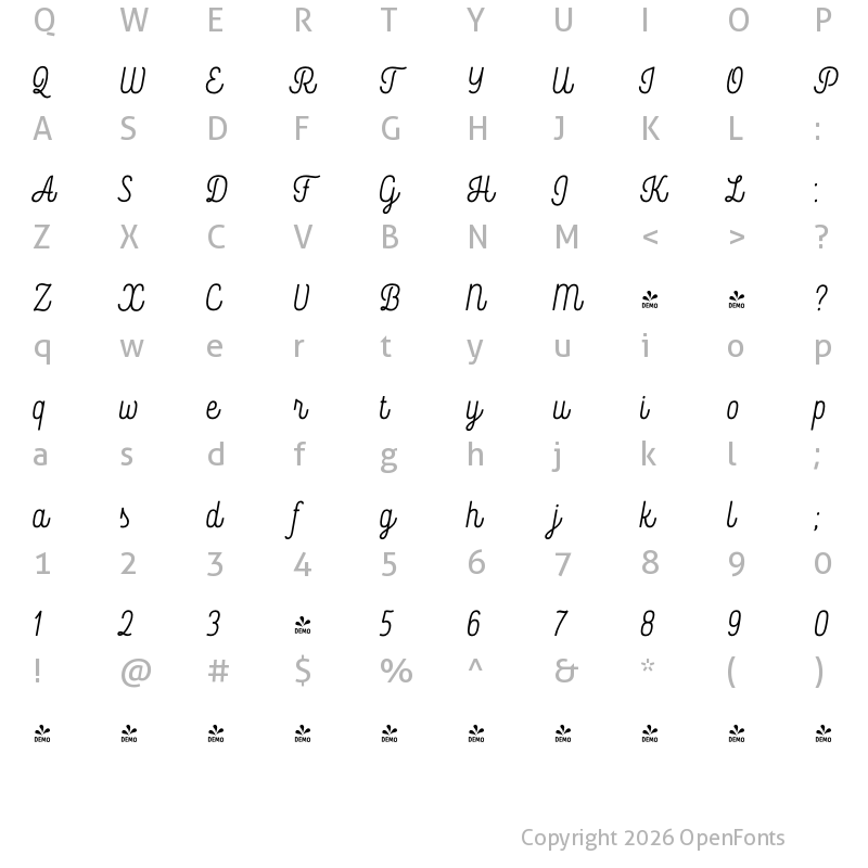 Character Map of FONTSPRING DEMO - Rockeby ScOne Bold Regular