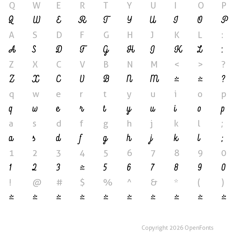 Character Map of FONTSPRING DEMO - Rockeby ScTwo Black Regular