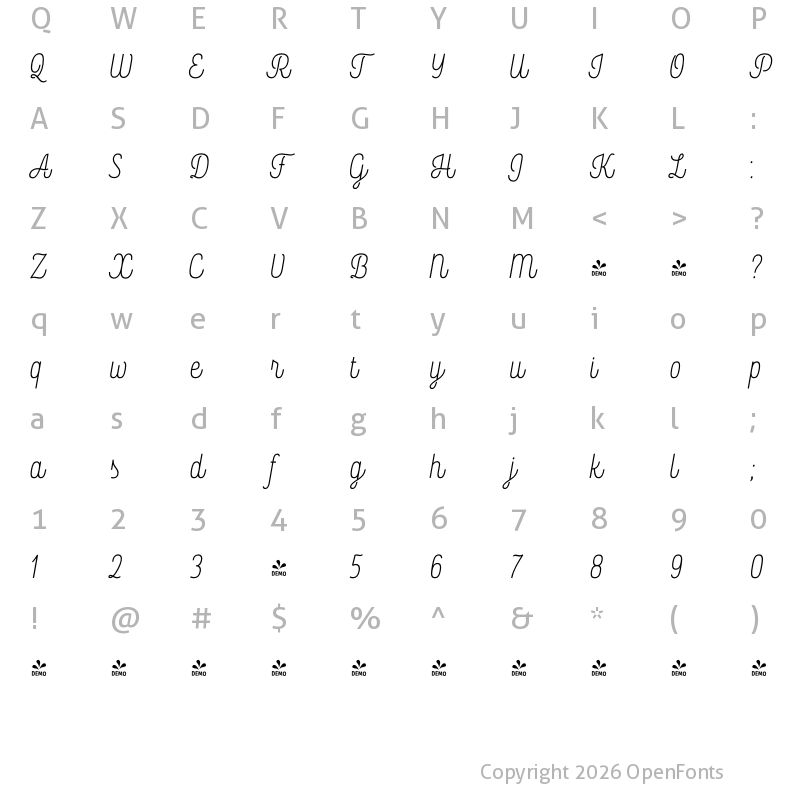 Character Map of FONTSPRING DEMO - Rockeby ScTwo Regular