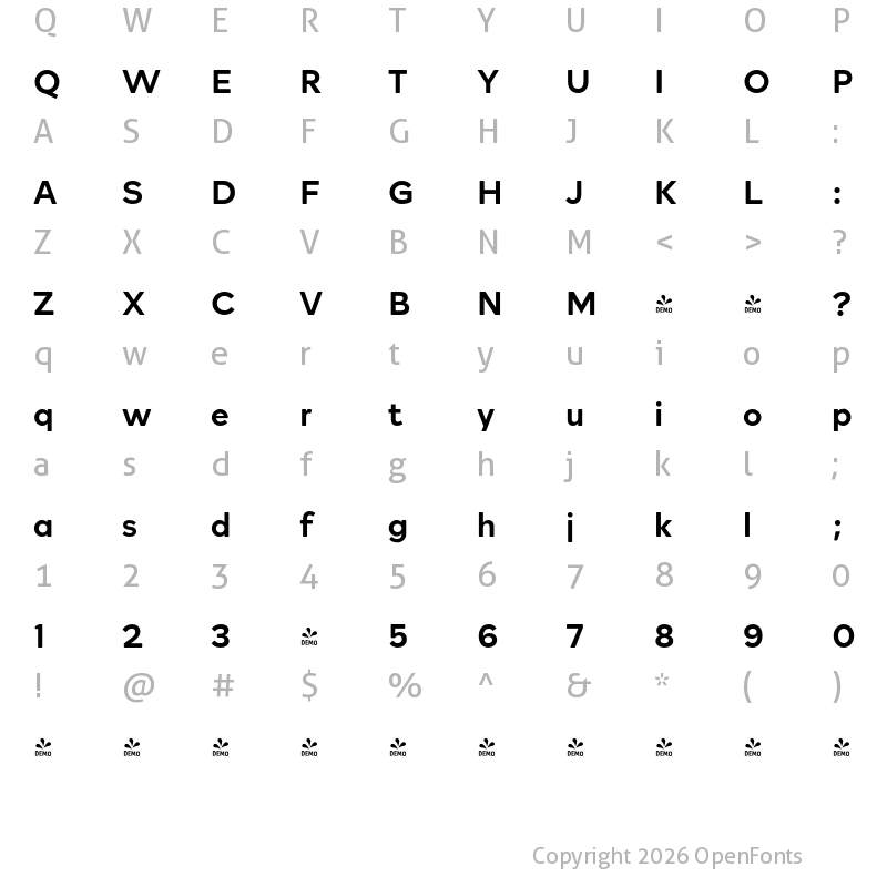 Character Map of FONTSPRING DEMO - Rockford Sans Medium Regular