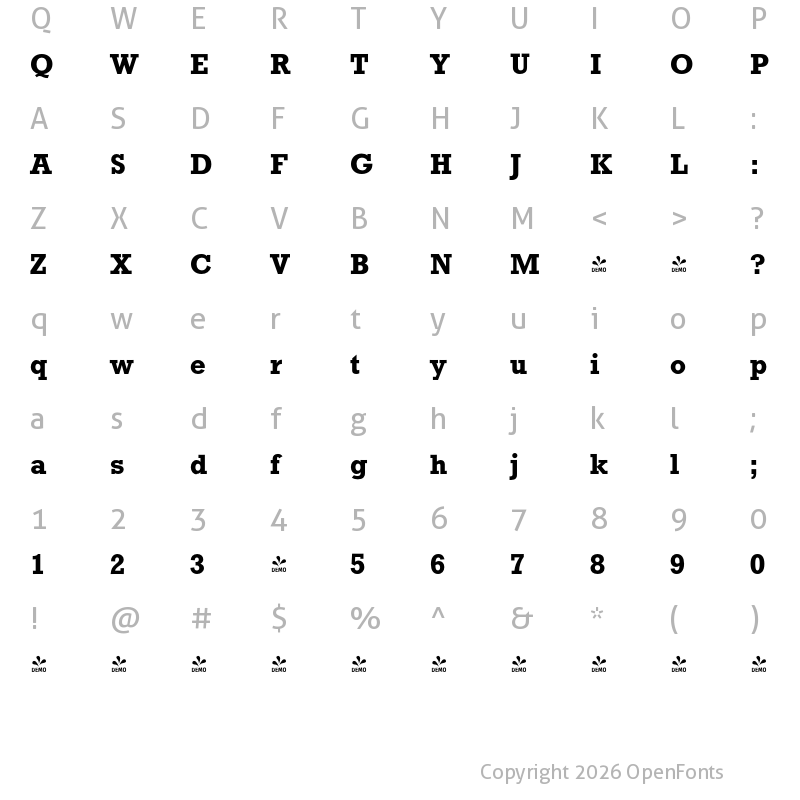 Character Map of FONTSPRING DEMO - Rockingham Bold