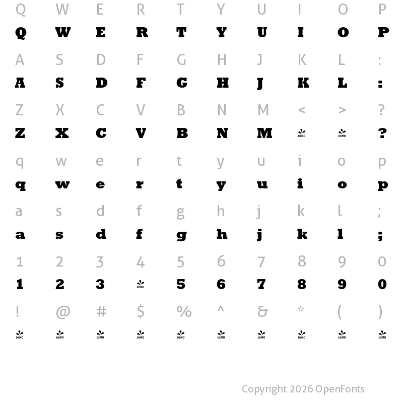 Character Map of FONTSPRING DEMO - Rockingham ExBd Regular