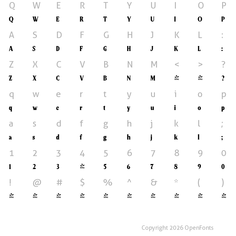 Character Map of FONTSPRING DEMO - Rockzane Regular