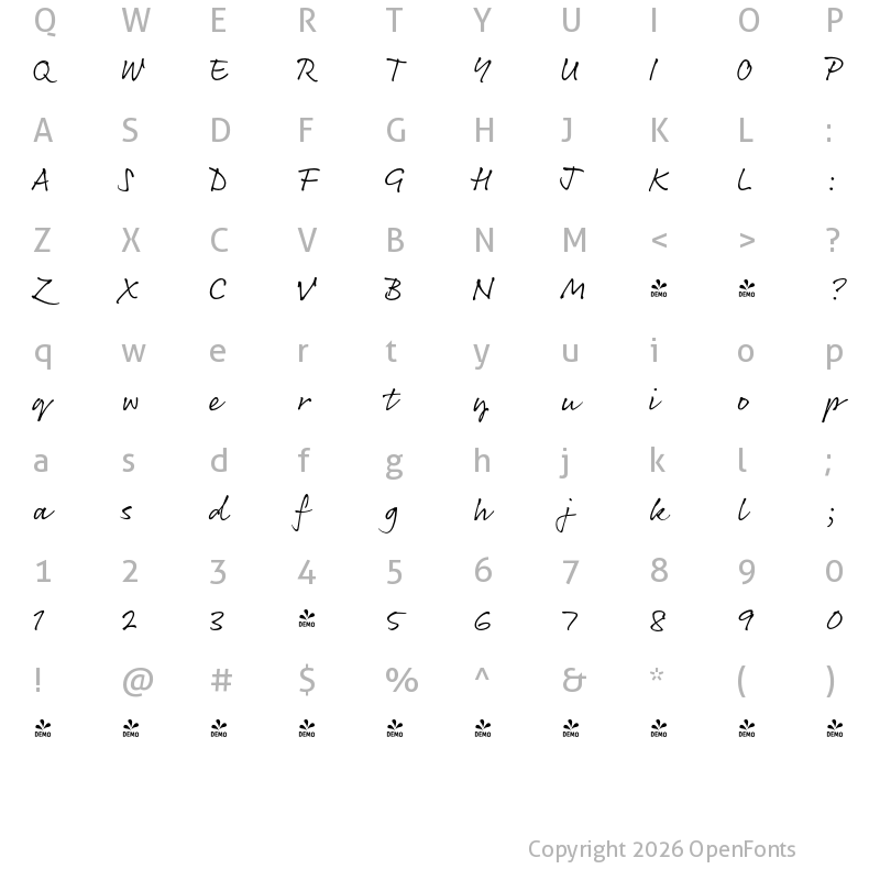 Character Map of FONTSPRING DEMO - Rollerscript Smooth Regular