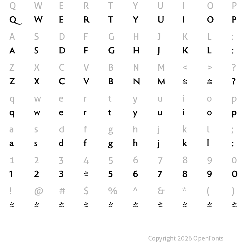Character Map of FONTSPRING DEMO - Roma Bold