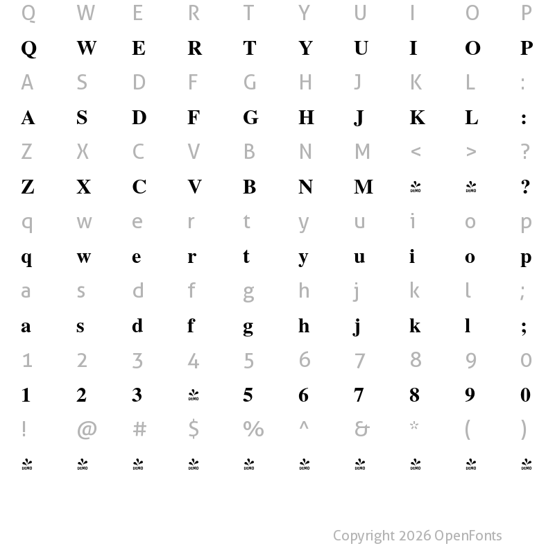 Character Map of FONTSPRING DEMO - Roman PS Pro Bold