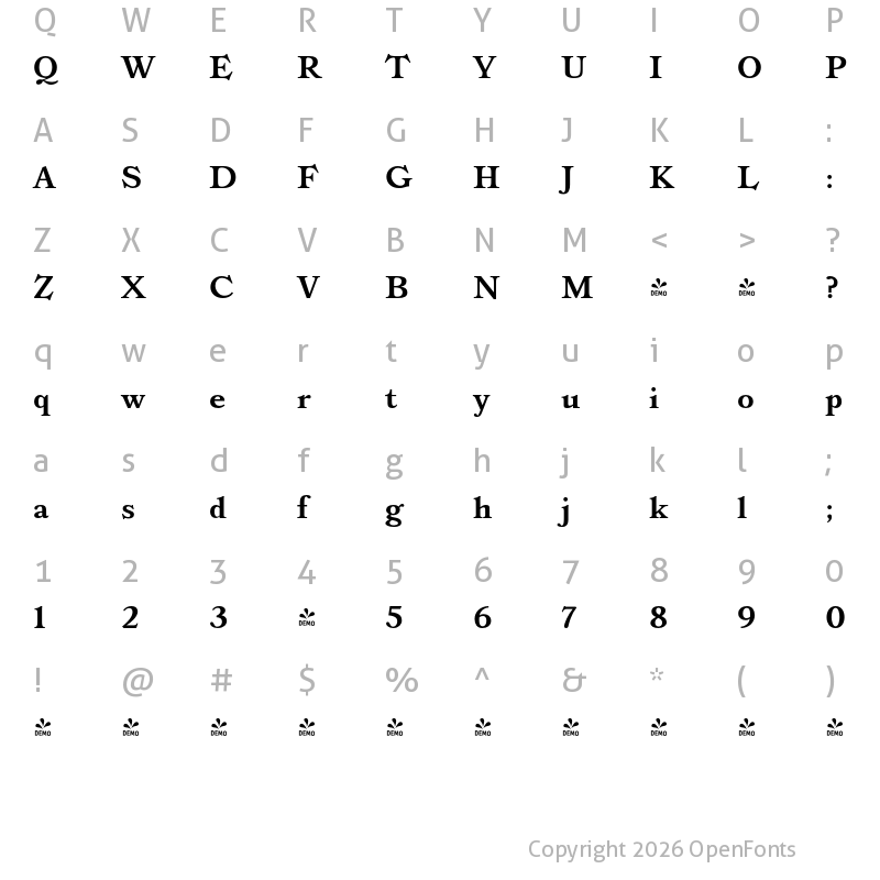 Character Map of FONTSPRING DEMO - Ronaldson Bold