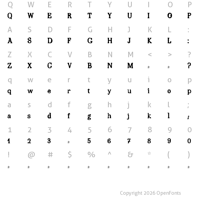 Character Map of FONTSPRING DEMO - Rons Typewriter Regular