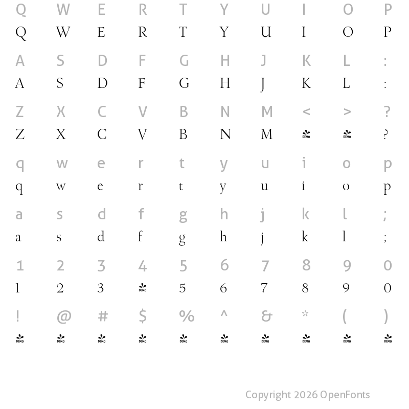 Character Map of FONTSPRING DEMO - Roos Display Regular