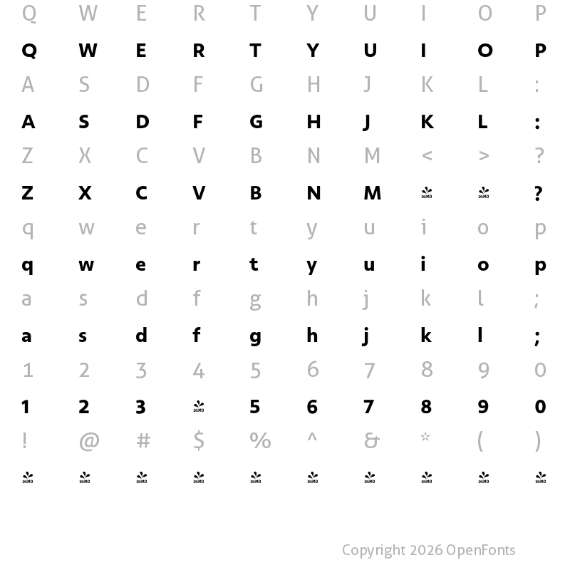 Character Map of FONTSPRING DEMO - Rosales Bold Regular