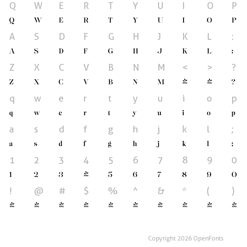Character Map of FONTSPRING DEMO - RoseGarden Srf 1 Regular