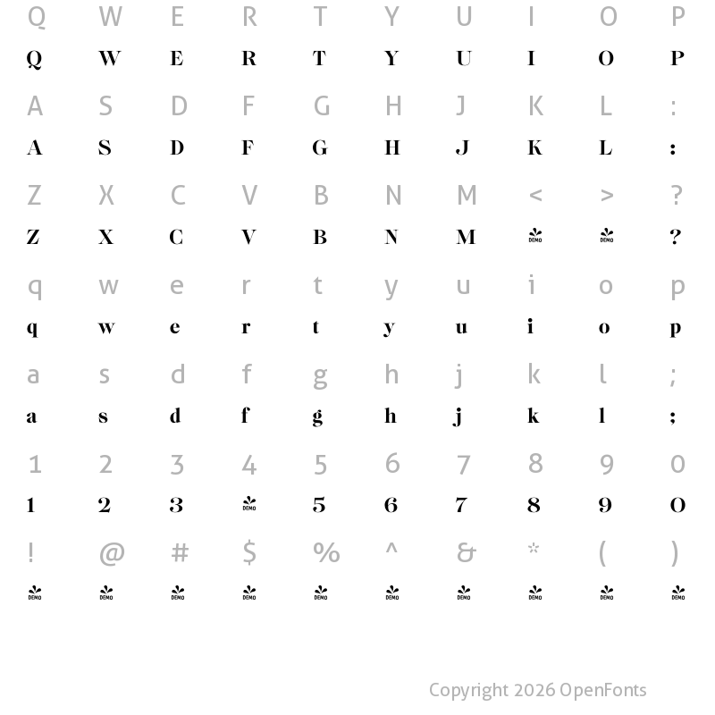 Character Map of FONTSPRING DEMO - RoseGarden Srf 2 Regular