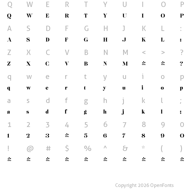 Character Map of FONTSPRING DEMO - RoseGarden Srf 3 Regular