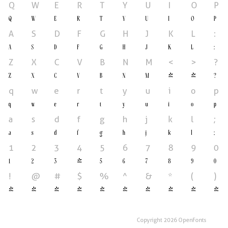 Character Map of FONTSPRING DEMO - Rosseti Light Regular