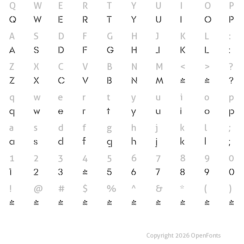 Character Map of FONTSPRING DEMO - Rothek Stencil Normal Regular