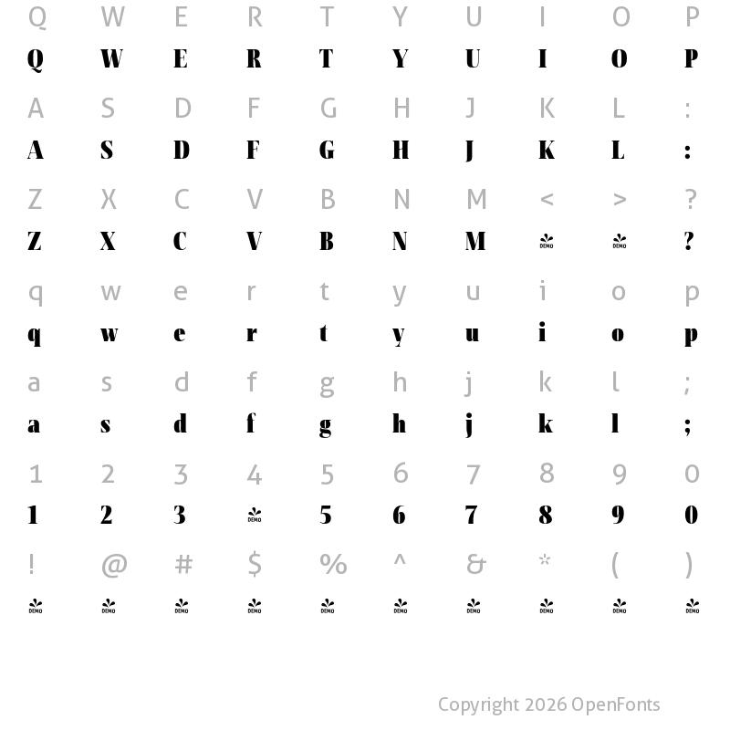Character Map of FONTSPRING DEMO - Rotwang Pro Black Regular