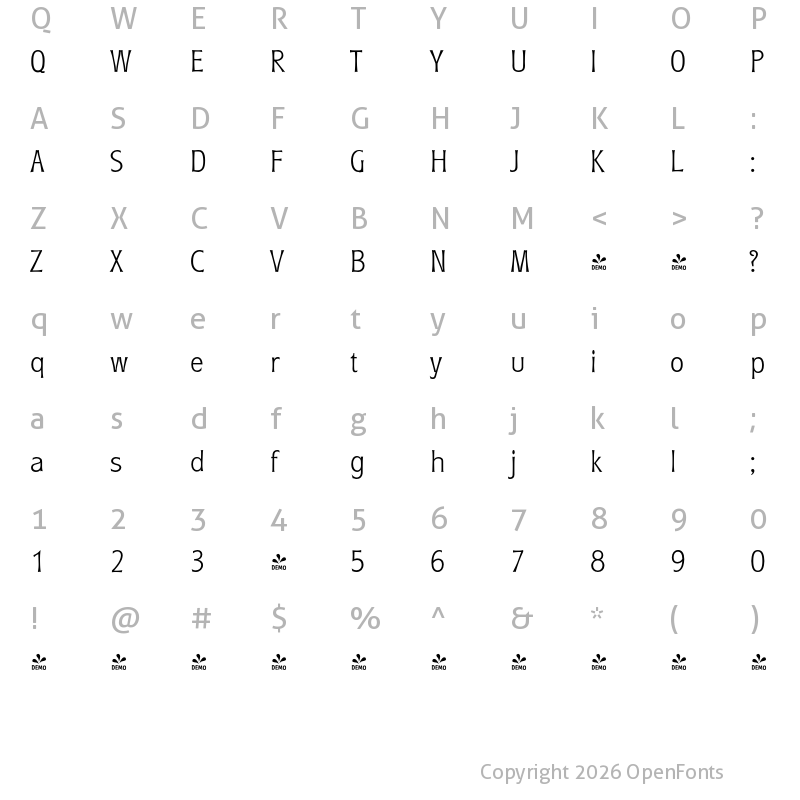 Character Map of FONTSPRING DEMO - Roundest Serial Xlight Regular