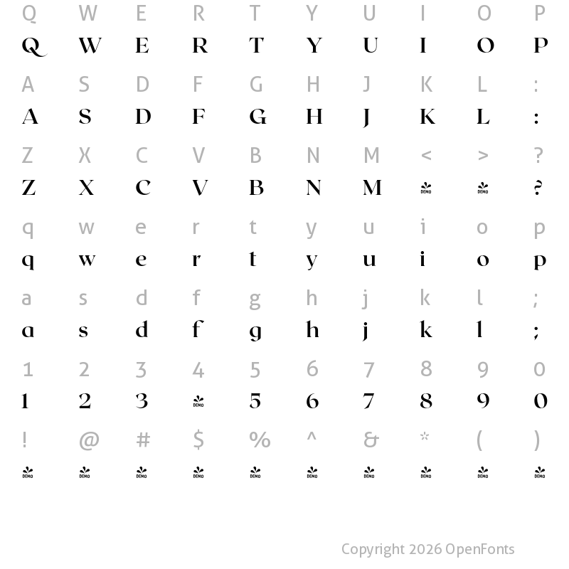 Character Map of FONTSPRING DEMO - Roxborough CF Bold Regular