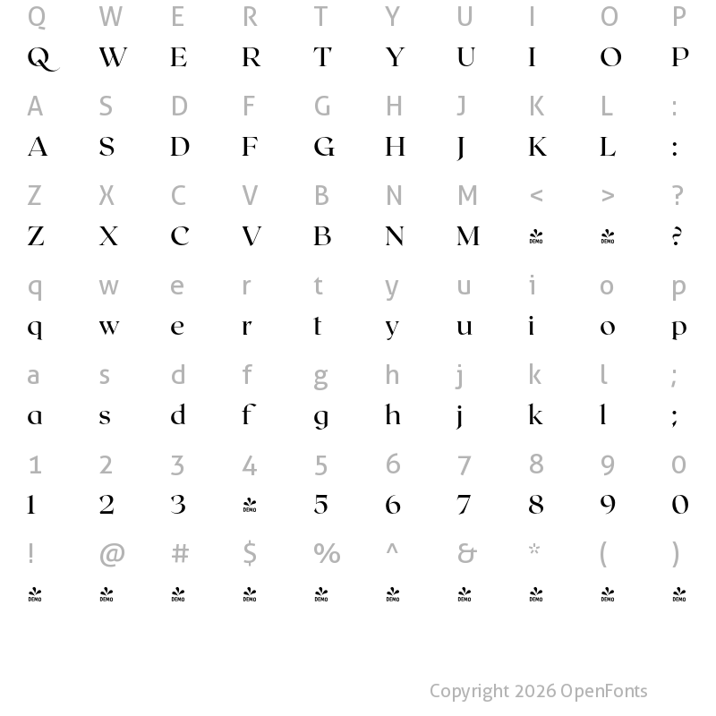 Character Map of FONTSPRING DEMO - Roxborough CF Medium Regular
