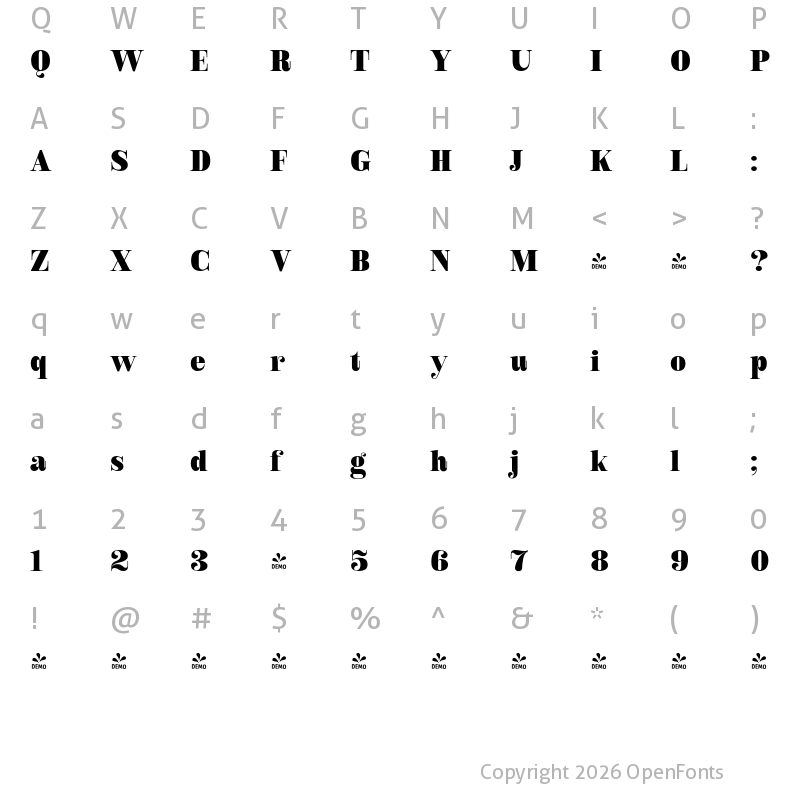 Character Map of FONTSPRING DEMO - Royalis Bold Regular