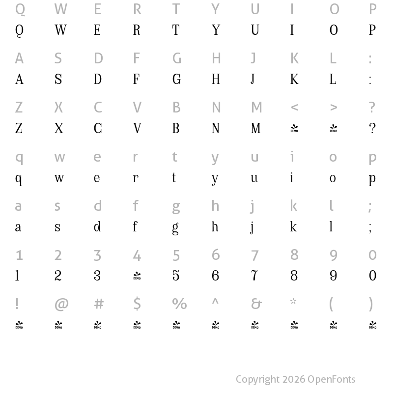 Character Map of FONTSPRING DEMO - Royalis Text Light Regular