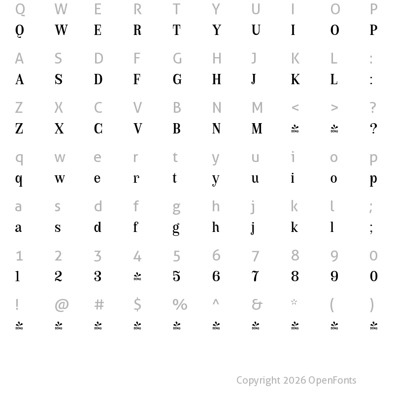 Character Map of FONTSPRING DEMO - Royalis Text Regular
