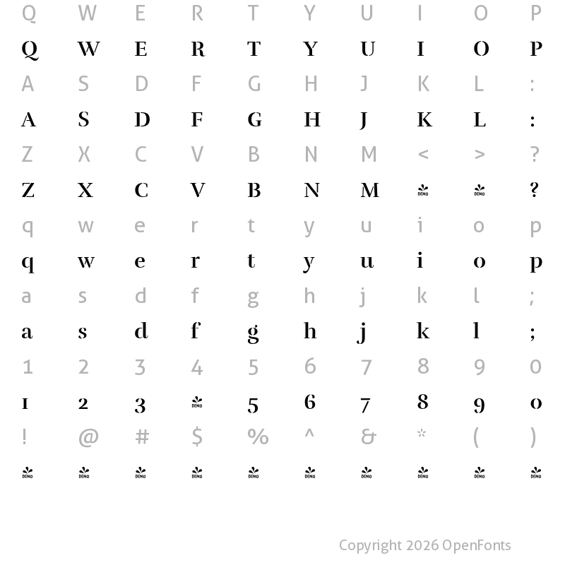 Character Map of FONTSPRING DEMO - Rufina-Stencil-Alt-01-Bold Regular