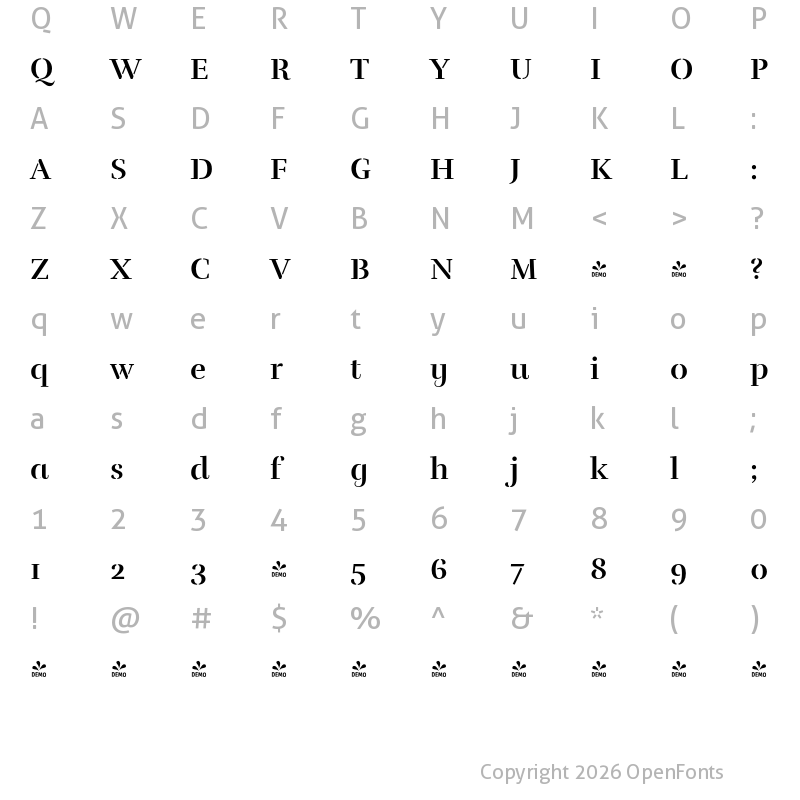 Character Map of FONTSPRING DEMO - Rufina-Stencil-Alt-02-Bold Regular