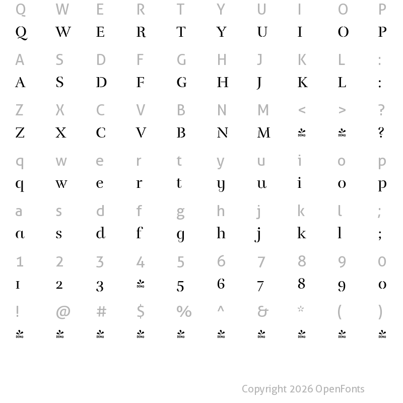 Character Map of FONTSPRING DEMO - Rufina-Stencil-Alt-02-Regular Regular