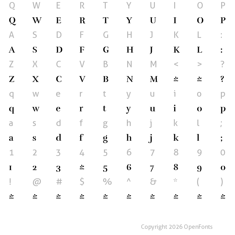 Character Map of FONTSPRING DEMO - Rufina-Stencil-Bold Regular