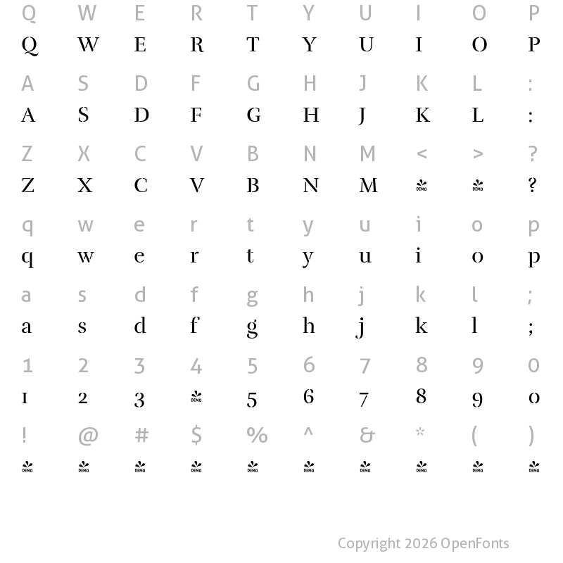 Character Map of FONTSPRING DEMO - Rufina-Stencil-Regular Regular