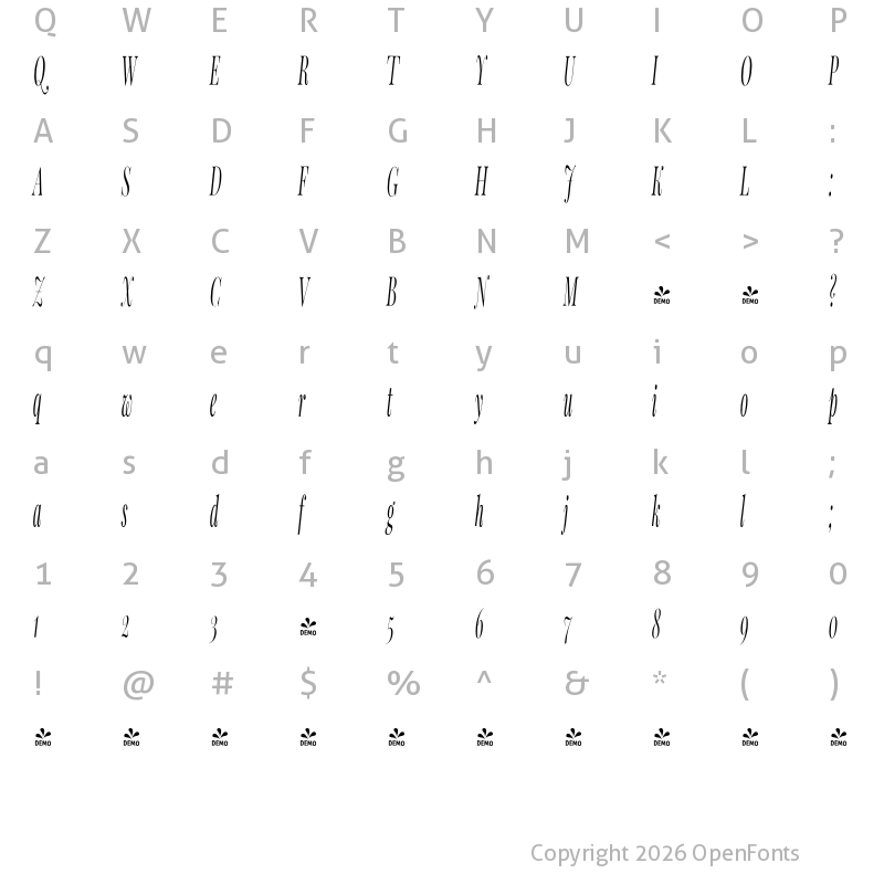 Character Map of FONTSPRING DEMO - SA Magazine Italic