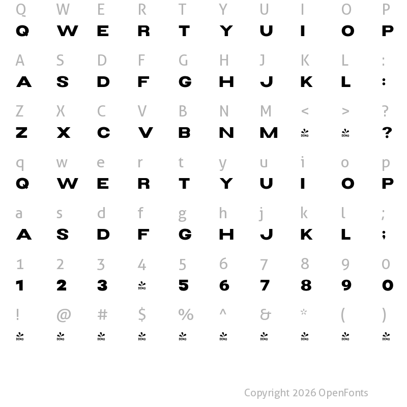 Character Map of FONTSPRING DEMO - SA Triumph Wide Regular
