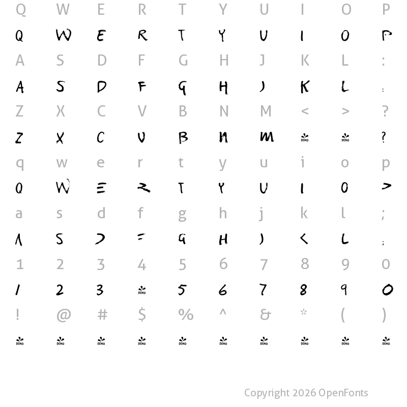 Character Map of FONTSPRING DEMO - Sabbatical Basic Basic