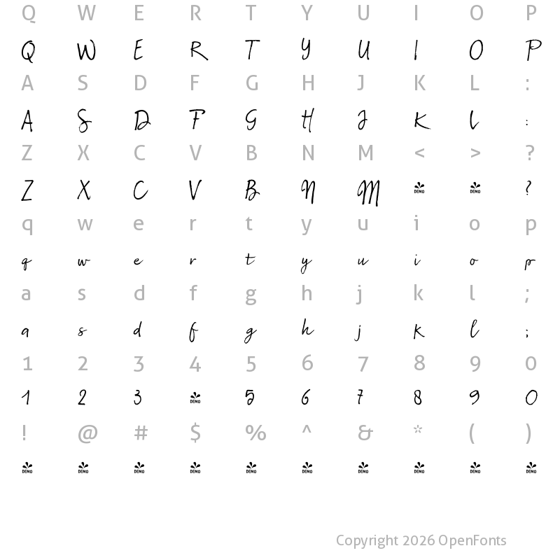 Character Map of FONTSPRING DEMO - Sabbatical Regular Regular
