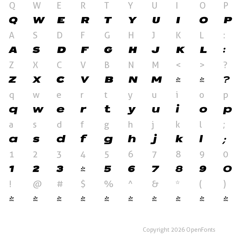 Character Map of FONTSPRING DEMO - Sabrosa Black Italic